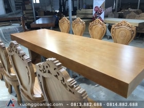 Bộ bàn ăn nguyên khối gỗ gõ đỏ 10 ghế louis siêu sang (Anh Bắc, Hà Giang) 12 bộ bàn ăn hoàn thiện thủ công