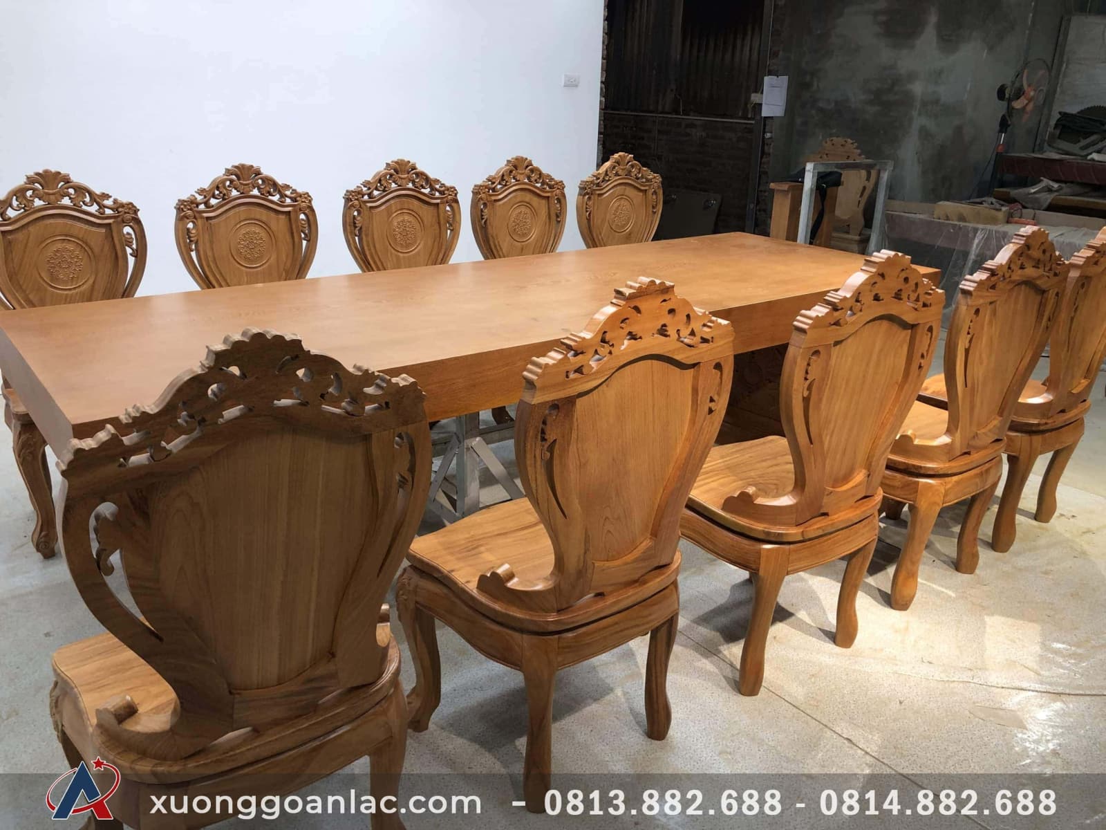 Bộ bàn ăn nguyên khối gỗ gõ đỏ 10 ghế louis siêu sang (Anh Bắc, Hà Giang) 4 bộ bàn 10 ghế nguyên khối