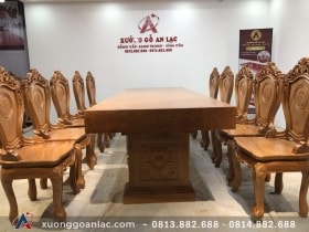 Bộ bàn ăn nguyên khối gỗ gõ đỏ 10 ghế louis siêu sang (Anh Bắc, Hà Giang) 19 bộ bàn ăn nguyên khối gỗ gõ đỏ