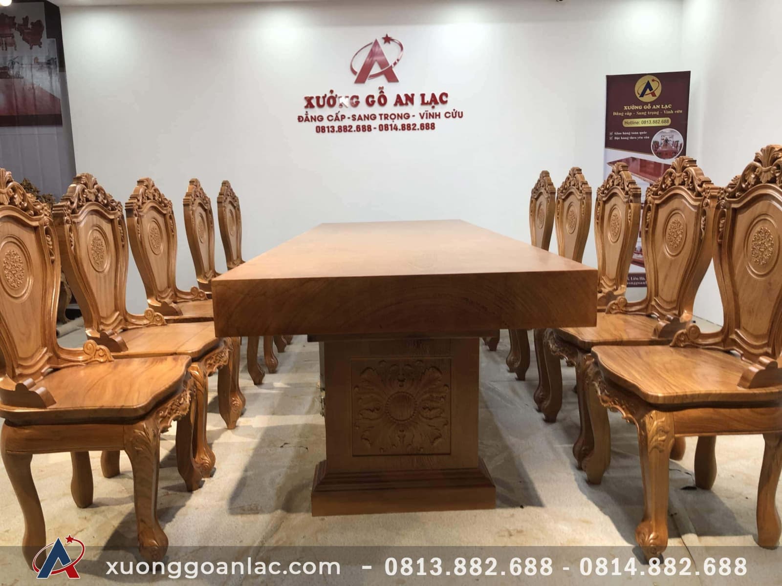 Bộ bàn ăn nguyên khối gỗ gõ đỏ 10 ghế louis siêu sang (Anh Bắc, Hà Giang) 10 bộ bàn ăn nguyên khối gỗ gõ đỏ