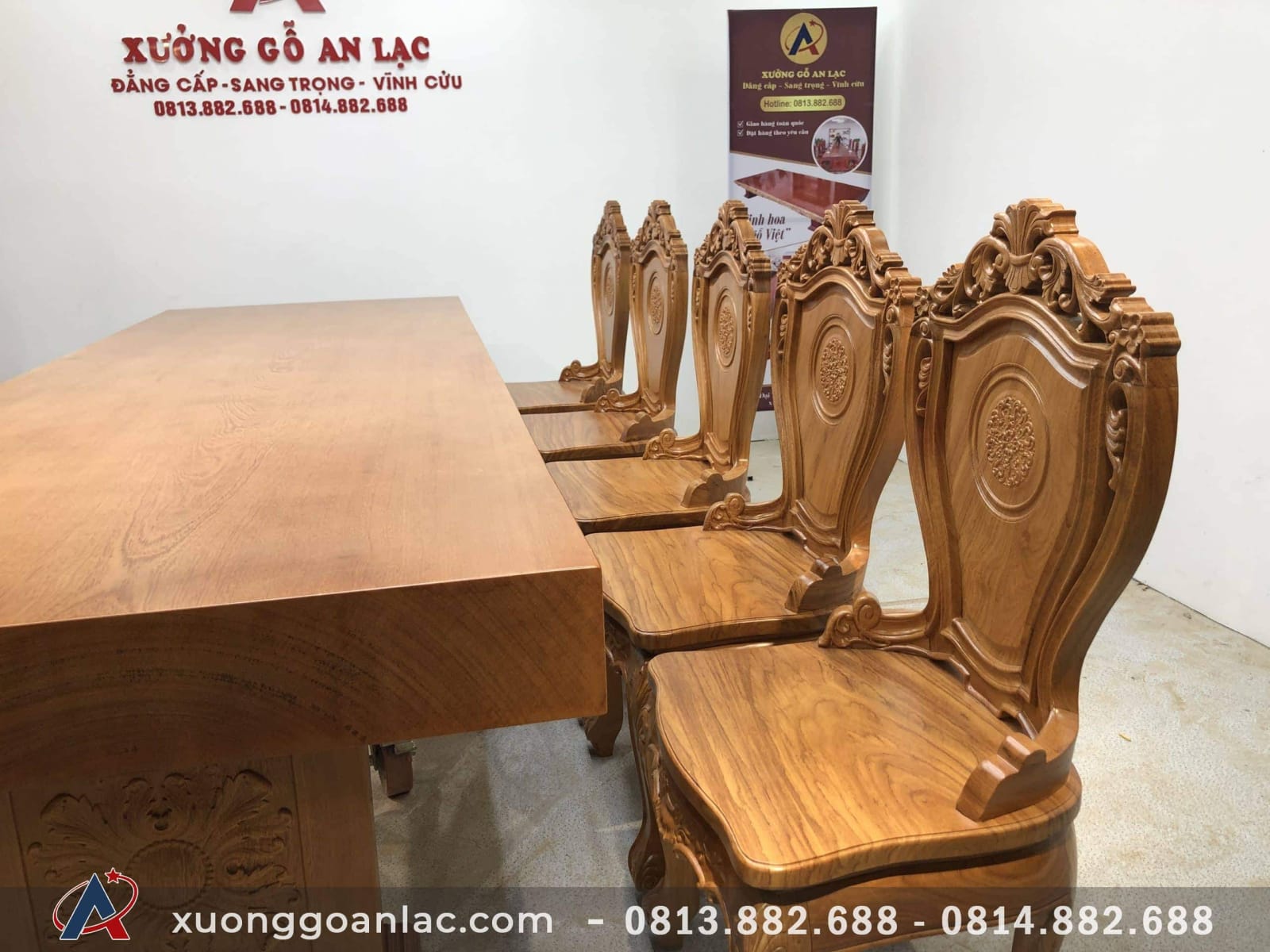 Bộ bàn ăn nguyên khối gỗ gõ đỏ 10 ghế louis siêu sang (Anh Bắc, Hà Giang) 6 10 ghế hoàn thiện thủ công