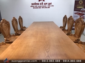 Bộ bàn ăn nguyên khối gỗ gõ đỏ 10 ghế louis siêu sang (Anh Bắc, Hà Giang) 16 mặt bàn nguyên khối