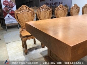 Bộ bàn ăn nguyên khối gỗ gõ đỏ 10 ghế louis siêu sang (Anh Bắc, Hà Giang) 17 bàn ăn nguyên khối dày 16cm