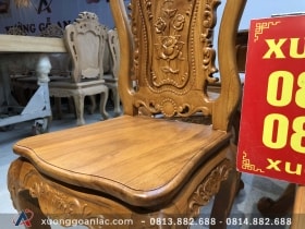 Bộ bàn ăn gỗ gõ đỏ 6 ghế Louis hoa hồng (Anh Hoàn, Thái Bình) 14 ghế ăn mặt ván liền