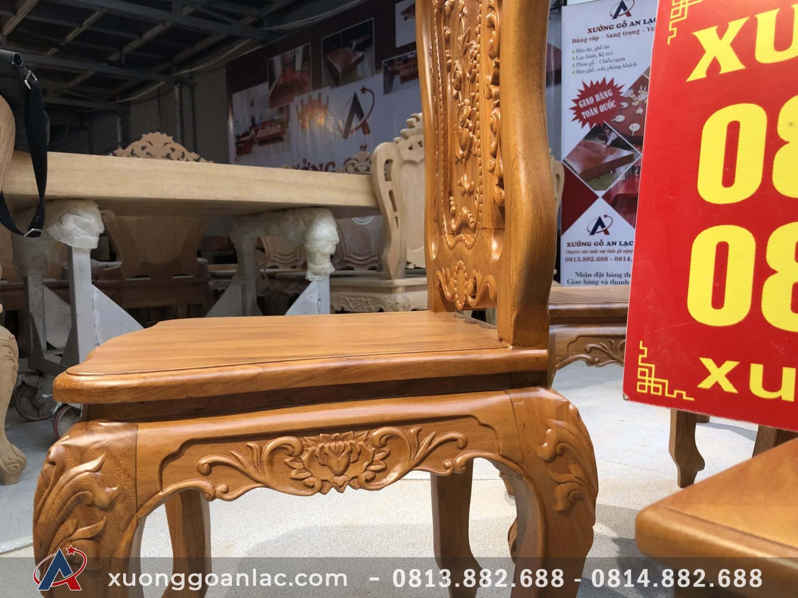 Bộ bàn ăn gỗ gõ đỏ 6 ghế Louis hoa hồng (Anh Hoàn, Thái Bình) 3 ghế hoa hồng8
