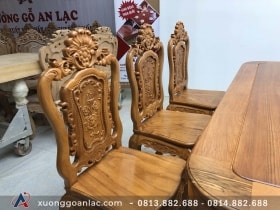 Bộ bàn ăn gỗ gõ đỏ 6 ghế Louis hoa hồng (Anh Hoàn, Thái Bình) 19 mẫu ghế ăn louis
