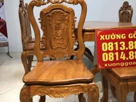 Bộ bàn ăn gỗ gõ đỏ 6 ghế Louis hoa hồng (Anh Hoàn, Thái Bình) 17 ghế hoa hồng 1