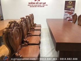 2 bộ bàn ăn gỗ gõ đỏ nguyên khối siêu vip (Anh Trưởng, Đồng Nai) 16 Ghế hoa la tây vip