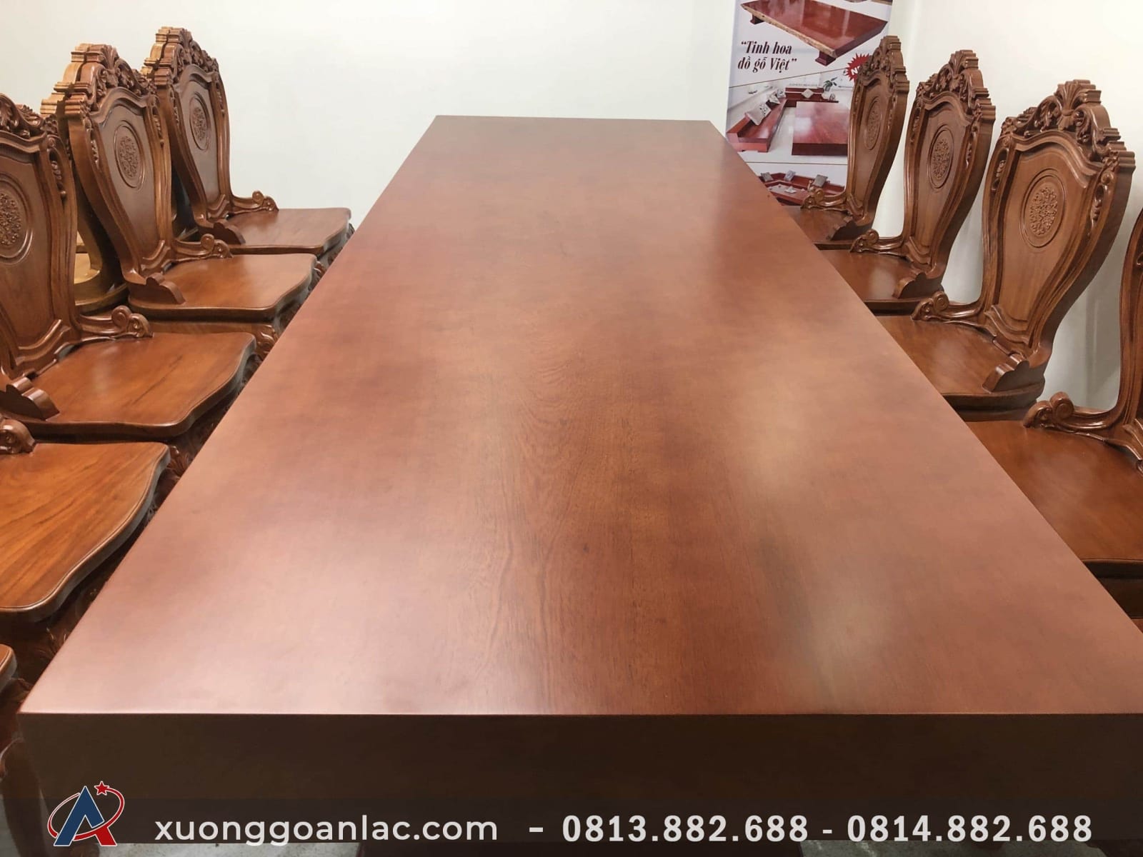 2 bộ bàn ăn gỗ gõ đỏ nguyên khối siêu vip (Anh Trưởng, Đồng Nai) 5 mặt bàn nguyên khối phun màu óc chó
