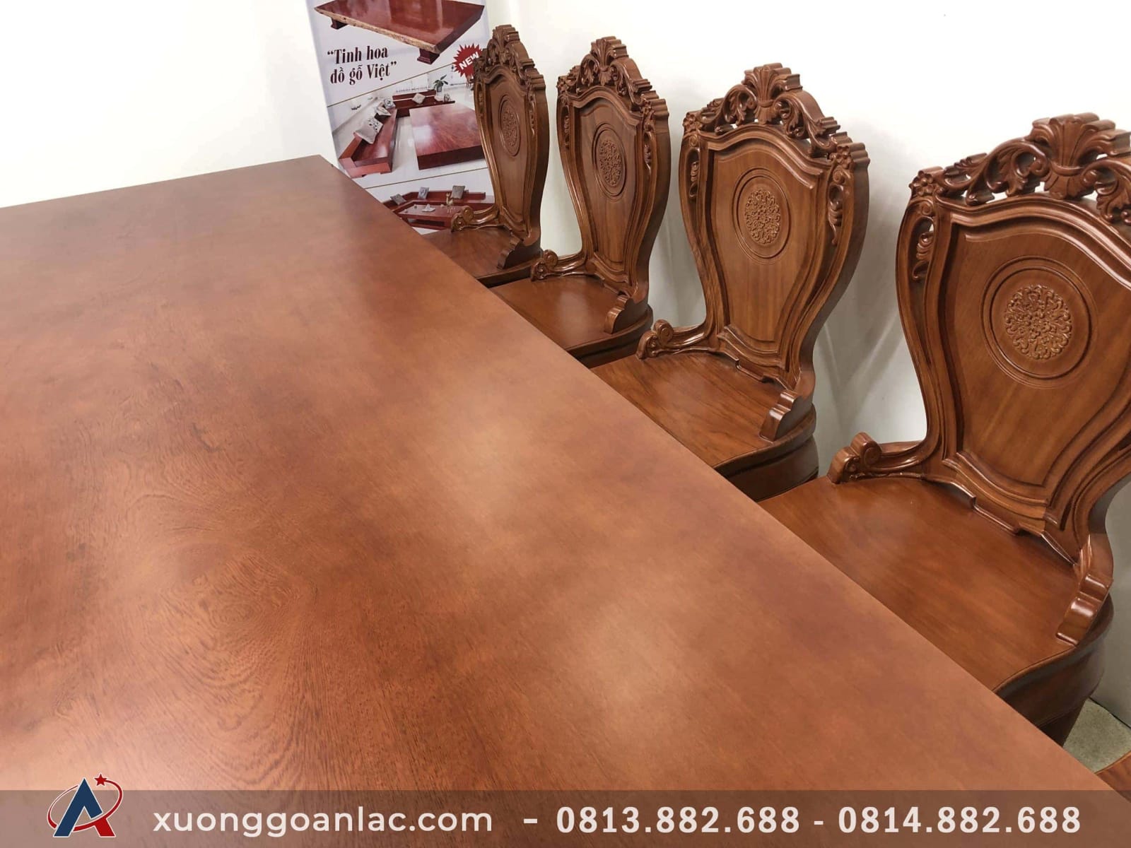 2 bộ bàn ăn gỗ gõ đỏ nguyên khối siêu vip (Anh Trưởng, Đồng Nai) 6 mặt bàn nguyên khối gỗ gõ