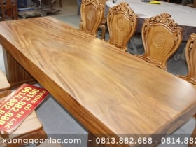 Bàn ăn nguyên khối gỗ hương xám với 8 ghế louis gỗ gõ đỏ (Anh Dân, Hà Nội) 14 mặt bàn hương xám nguyên khối
