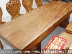 Bàn ăn nguyên khối gỗ hương xám với 8 ghế louis gỗ gõ đỏ (Anh Dân, Hà Nội) 16 mặt bàn gỗ hương xám