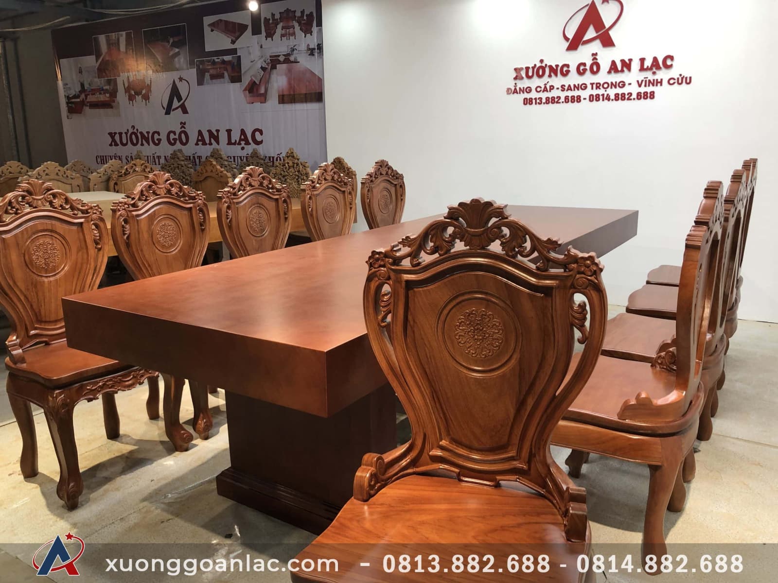 Bộ bàn ăn nguyên khối gỗ gõ đỏ màu óc chó (Chú Sang, TP Thái Bình) 3 bàn ghế ăn gỗ gõ đỏ