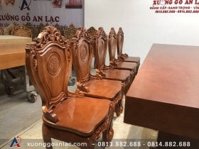 Bộ bàn ăn nguyên khối gỗ gõ đỏ màu óc chó (Chú Sang, TP Thái Bình) 30 mẫu ghế louis hoàng gia