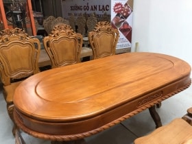 Bộ bàn ăn gỗ gõ đỏ 6 ghế louis (Anh Phan, Bình Chánh - Tp.Hồ Chí Minh) 13 bàn bầu dục khuôn tranh gỗ gõ đỏ