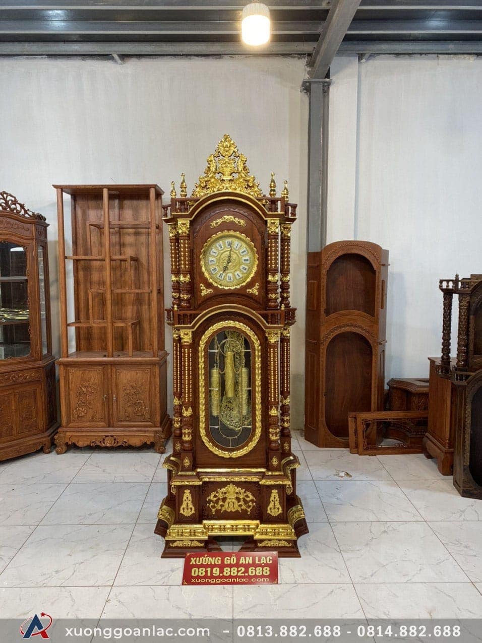 Đồng Hồ Tứ Trụ dát vàng Gỗ Hương Đá 2m30 (anh Văn - TP. Vinh) 1 Đồng hồ gỗ hương đá mạ vàng