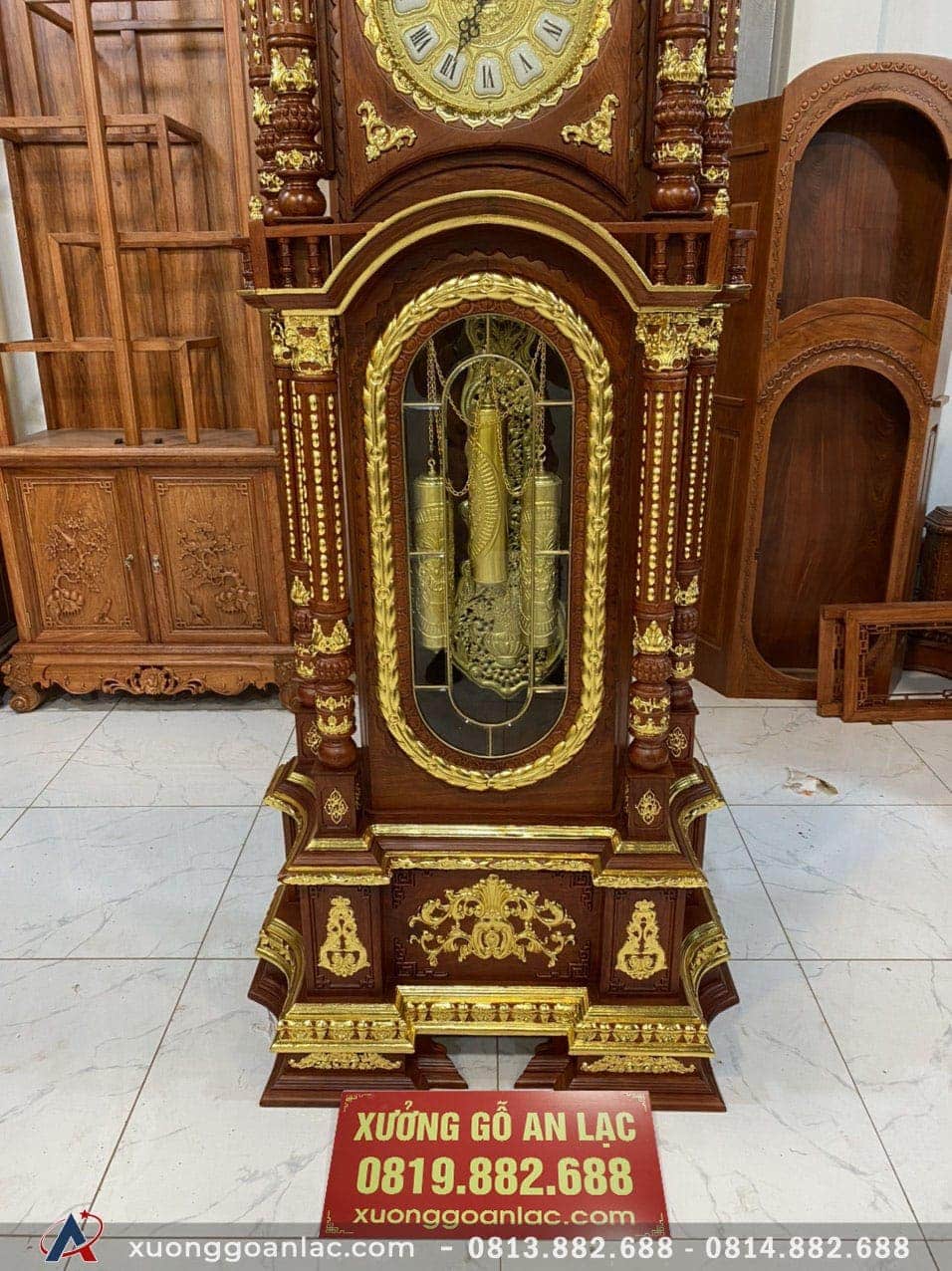 Đồng Hồ Tứ Trụ dát vàng Gỗ Hương Đá 2m30 (anh Văn - TP. Vinh) 3 Đồng hồ gỗ hương đá mạ vàng 1