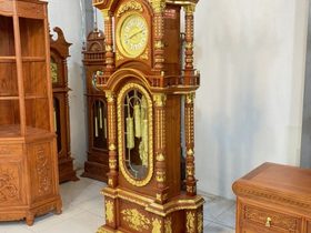 Đồng Hồ Tứ Trụ dát vàng Gỗ Hương Đá 2m50 (Chú Bảo – Hải Dương) 10 tứ trụ mạ vàng siêu đẹp