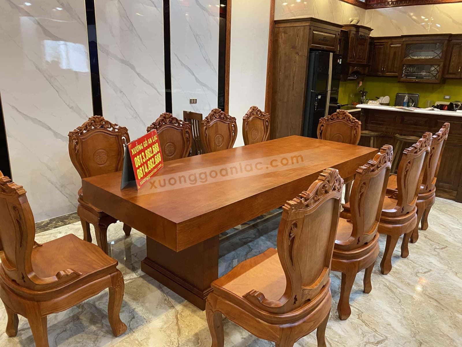 Bộ bàn ăn nguyên khối 10 ghế louis hoa lan tây (Bác Trường, Nam Từ Liêm, Hà Nội) 15 bộ bàn ăn nguyên khối 10 ghế
