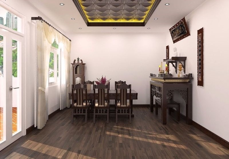Những nguyên tắc cơ bản trong phong thủy bàn ăn 2 Không nên đặt bàn ăn đối diện với ban thờ