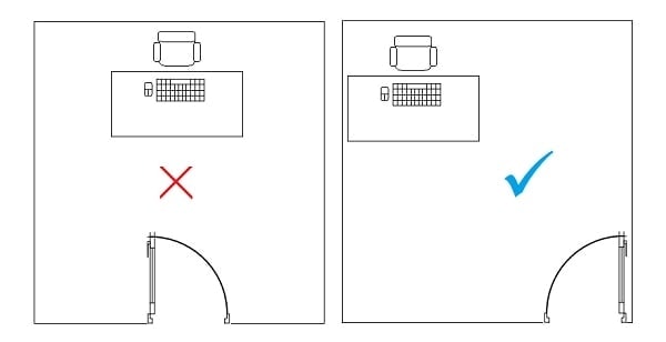 Bố trí bàn làm việc đúng cách hợp phong thuỷ 2 Bàn làm việc không được đối diện với cửa ra vào.