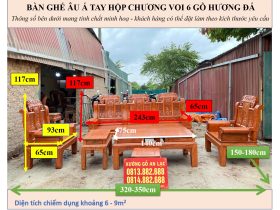 KÍCH THƯỚC BÀN GHẾ ÂU Á TAY HỘP CHƯƠNG VOI 6 GỖ HƯƠNG ĐÁ