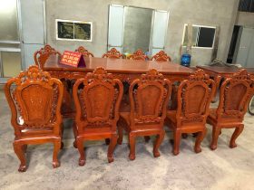 Bộ bàn ăn gỗ gõ đỏ 10 ghế louis hoa hồng đục tay cực đẹp (Anh Công, Tp.Hồ Chí Minh) 13 Bộ bàn ăn gỗ gõ đỏ