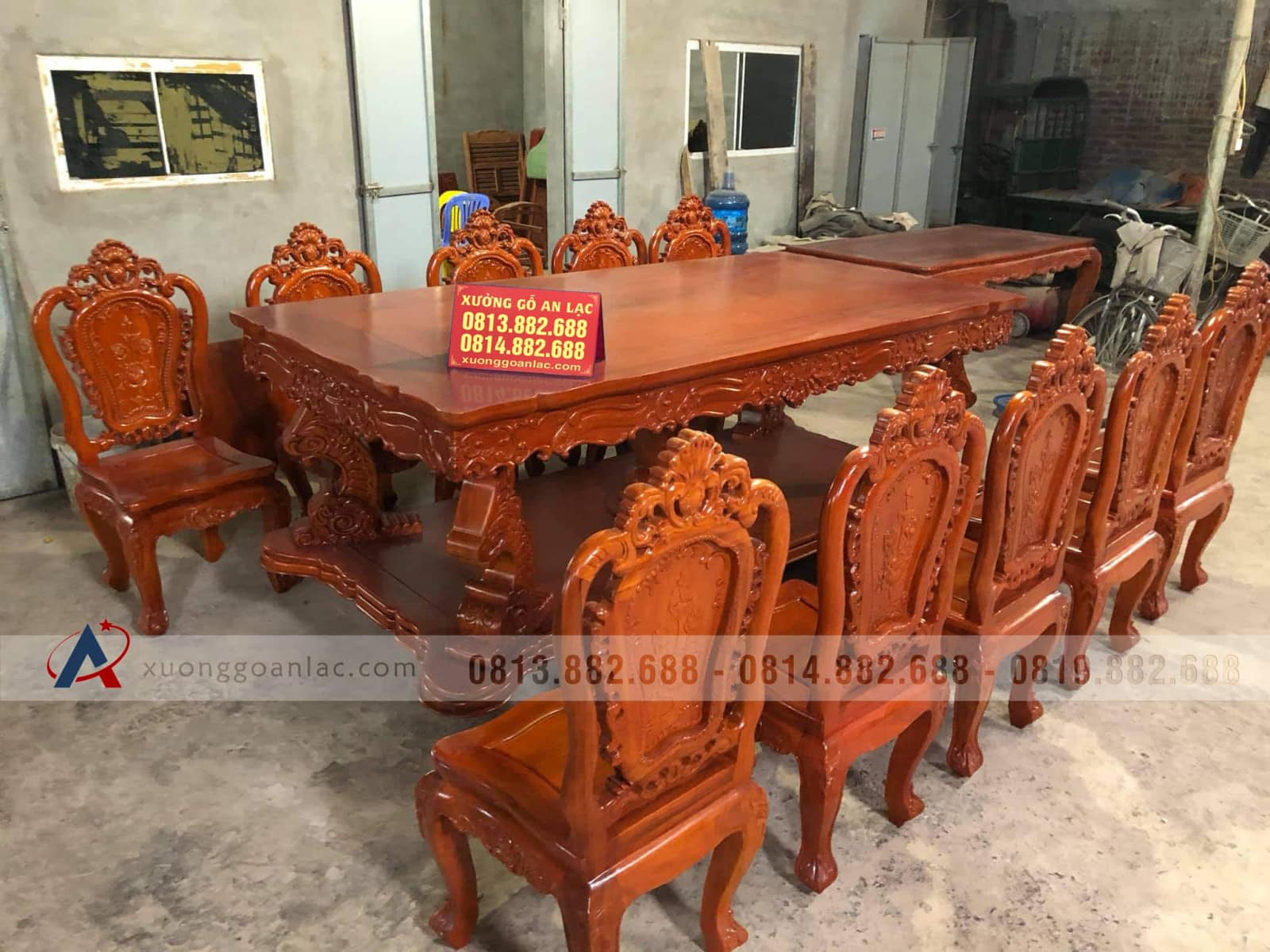 Bộ bàn ăn gỗ gõ đỏ 10 ghế louis hoa hồng đục tay cực đẹp (Anh Công, Tp.Hồ Chí Minh) 20 Bộ bàn ăn gỗ gõ đỏ 10 ghế