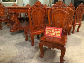 Bộ bàn ăn gỗ gõ đỏ 10 ghế louis hoa hồng đục tay cực đẹp (Anh Công, Tp.Hồ Chí Minh) 17 ghế ăn gỗ gõ đỏ đẹp