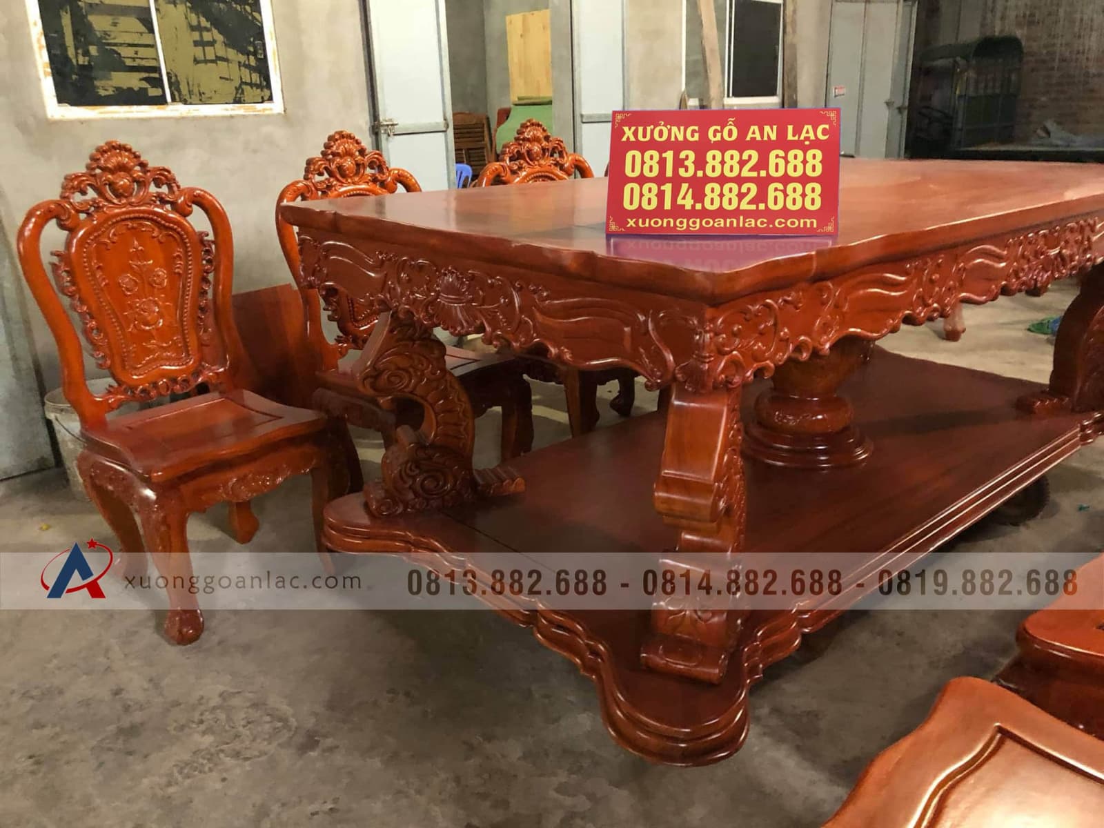 Bộ bàn ăn gỗ gõ đỏ 10 ghế louis hoa hồng đục tay cực đẹp (Anh Công, Tp.Hồ Chí Minh) 22 bàn ăn gỗ gõ đỏ mẫu hoàng gia vip