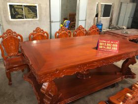 Bộ bàn ăn gỗ gõ đỏ 10 ghế louis hoa hồng đục tay cực đẹp (Anh Công, Tp.Hồ Chí Minh) 19 bàn ăn gỗ gõ đỏ mặt liền tấm