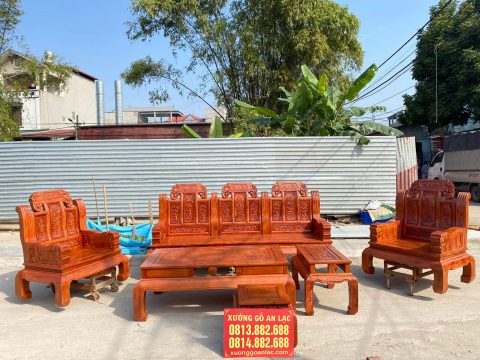 Bộ bàn ghế Âu Á chương voi tay voi liền khối gỗ hương đá vip