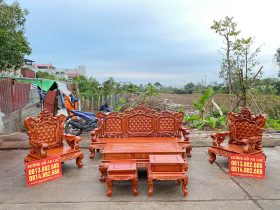 Bộ bàn ghế Louis Hoàng Gia tân cổ điển mẫu lùn gỗ hương đá