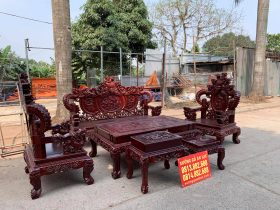bàn ghế rồng đỉnh 6 món gỗ hương đỏ