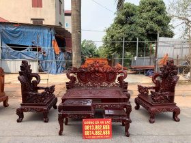 Bộ bàn ghế Rồng đỉnh Nghê ba đầu 6 món gỗ hương đỏ Nam Phi
