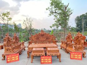 Bộ bàn ghế Rồng khuỳnh Nghê đỉnh 8 món gỗ gõ đỏ
