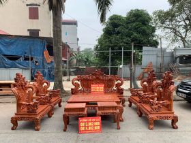 Bộ bàn ghế Rồng khuỳnh Nghê đỉnh 8 món gỗ hương đá