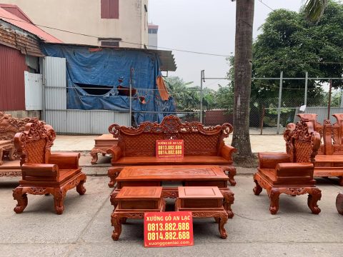 Bộ ghế Louis Hoàng Gia 6 món gỗ hương đá vách trám hiện đại