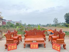 Combo bộ bàn ghế Hoàng Gia 6 món và kệ tivi 2m4 gỗ hương đ