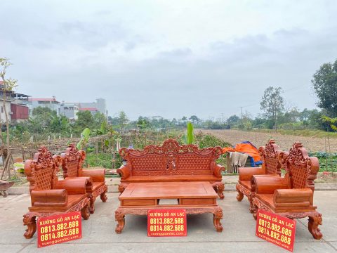 Combo bộ bàn ghế Hoàng Gia 6 món và kệ tivi 2m4 gỗ hương đ