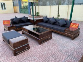 Combo nội thất phòng khách gỗ óc chó (Anh Hùng - Thanh Hóa) 13 bàn ghế gỗ óc chó
