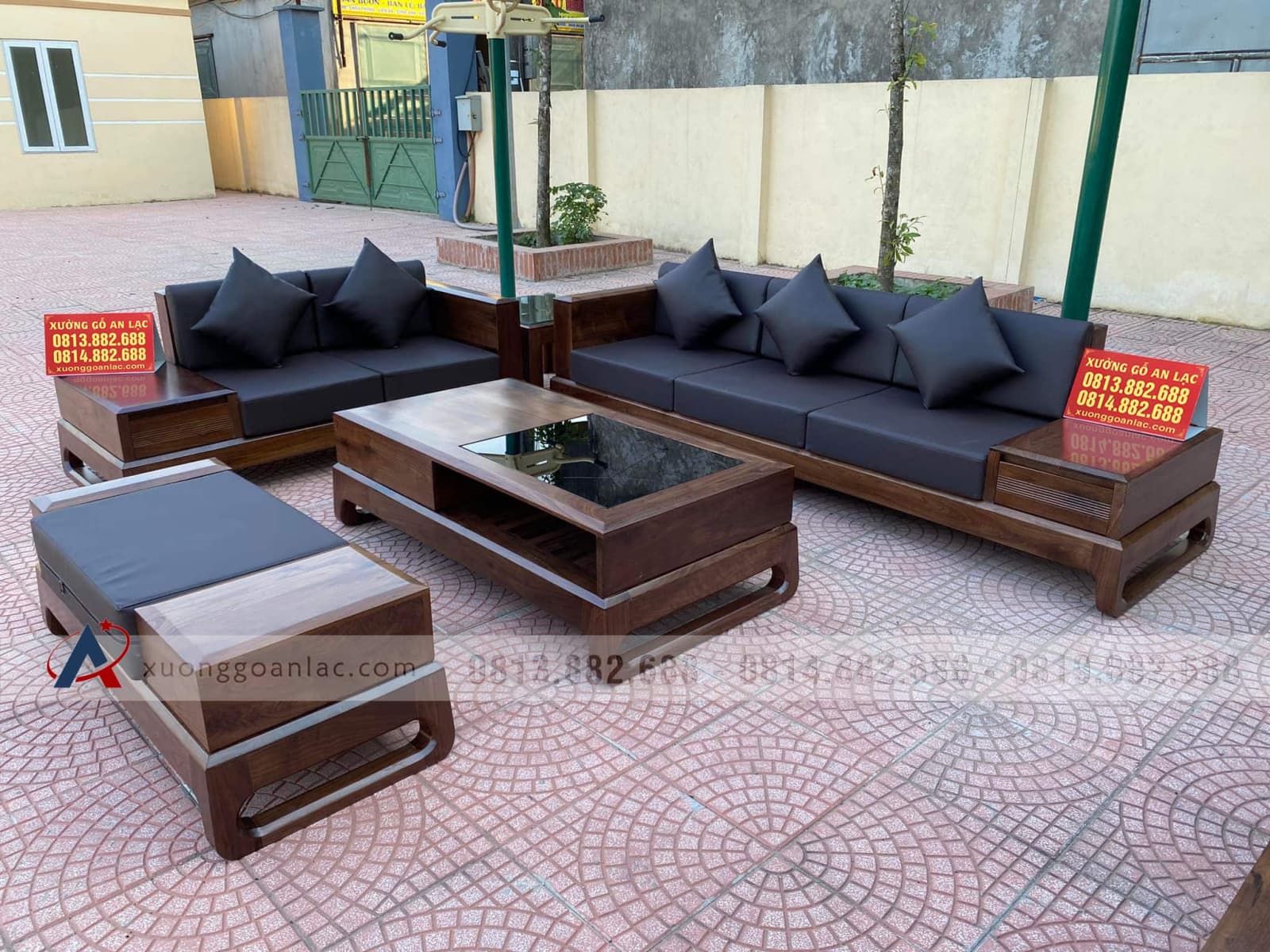 Combo nội thất phòng khách gỗ óc chó (Anh Hùng - Thanh Hóa) 26 bàn ghế gỗ óc chó