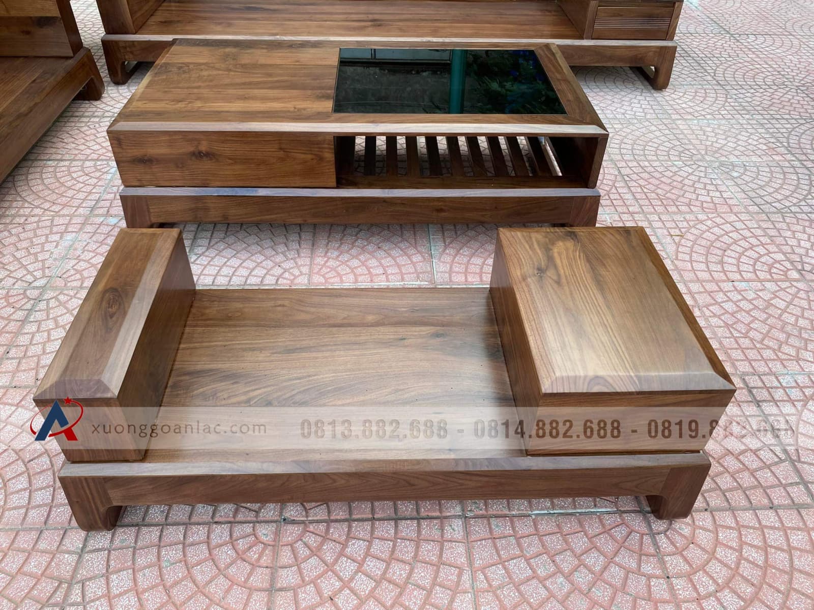 Combo nội thất phòng khách gỗ óc chó (Anh Hùng - Thanh Hóa) 32 ghế sofa gỗ óc chó