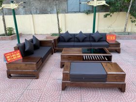Combo nội thất phòng khách gỗ óc chó (Anh Hùng - Thanh Hóa) 15 bàn ghế sofa gỗ óc chó