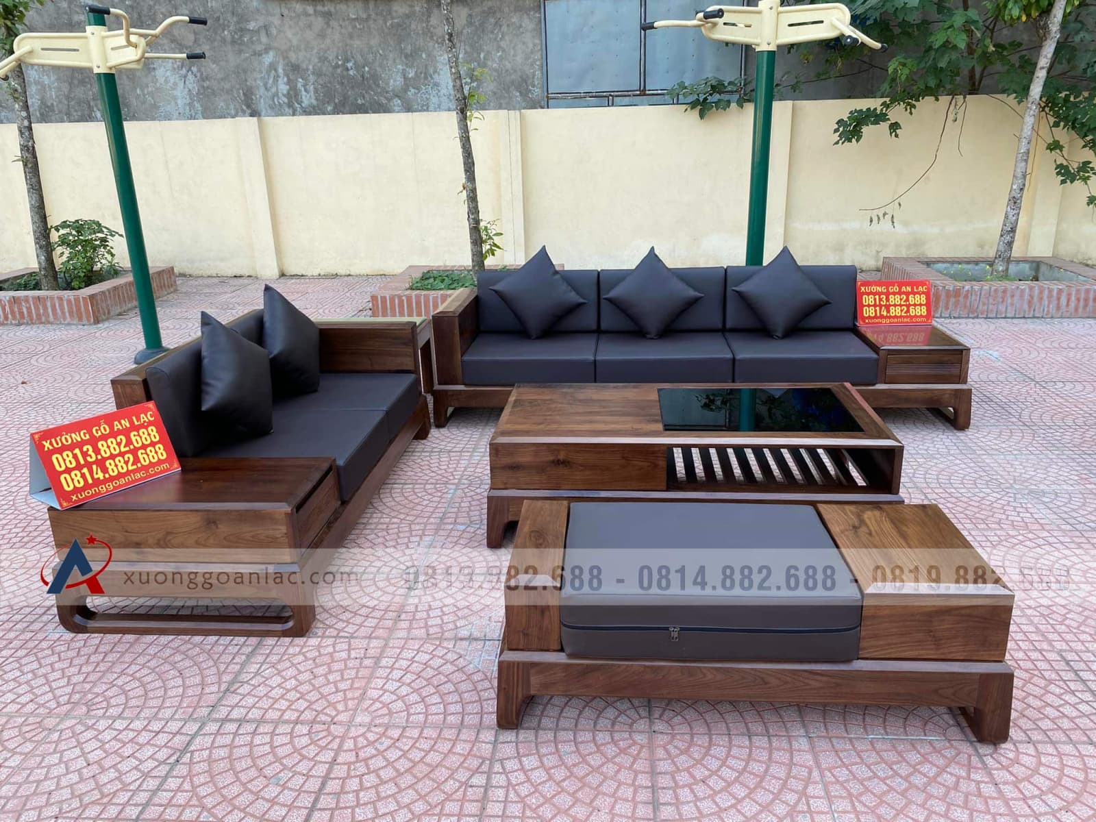 Combo nội thất phòng khách gỗ óc chó (Anh Hùng - Thanh Hóa) 28 bàn ghế sofa gỗ óc chó