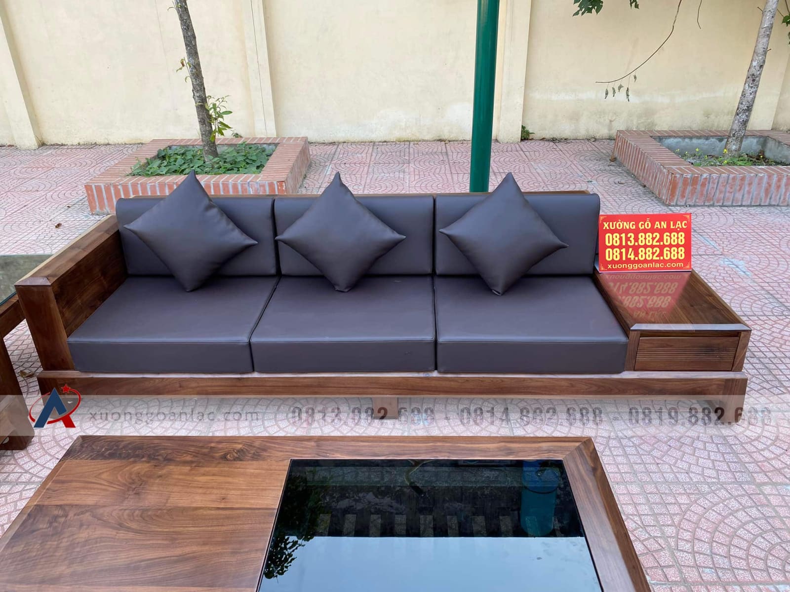 Combo nội thất phòng khách gỗ óc chó (Anh Hùng - Thanh Hóa) 30 bàn ghế sofa phòng khách gỗ óc chó