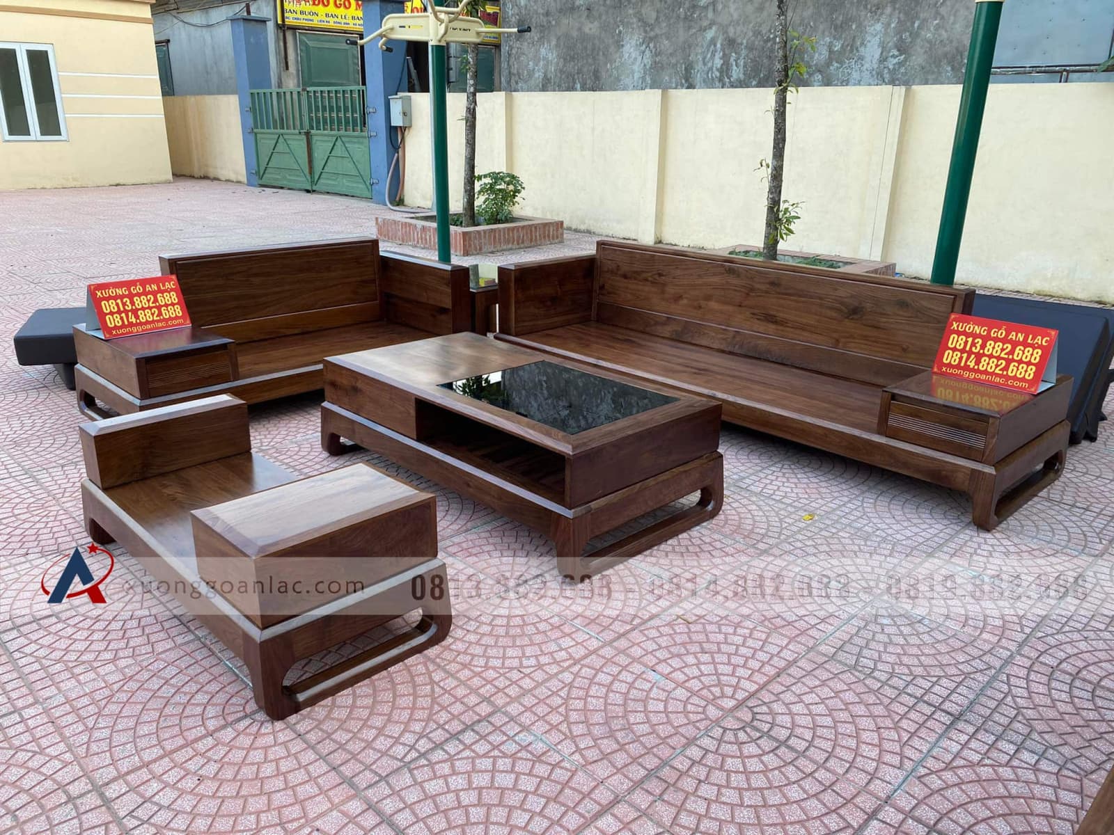 Combo nội thất phòng khách gỗ óc chó (Anh Hùng - Thanh Hóa) 25 sofa gỗ óc chó
