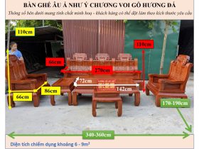 KÍCH THƯỚC BÀN GHẾ ÂU Á NHƯ Ý CHƯƠNG VOI GỖ HƯƠNG ĐÁ