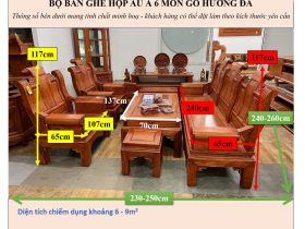 KÍCH THƯỚC BỘ BÀN GHẾ HỘP ÂU Á 6 MÓN GỖ HƯƠNG ĐÁ