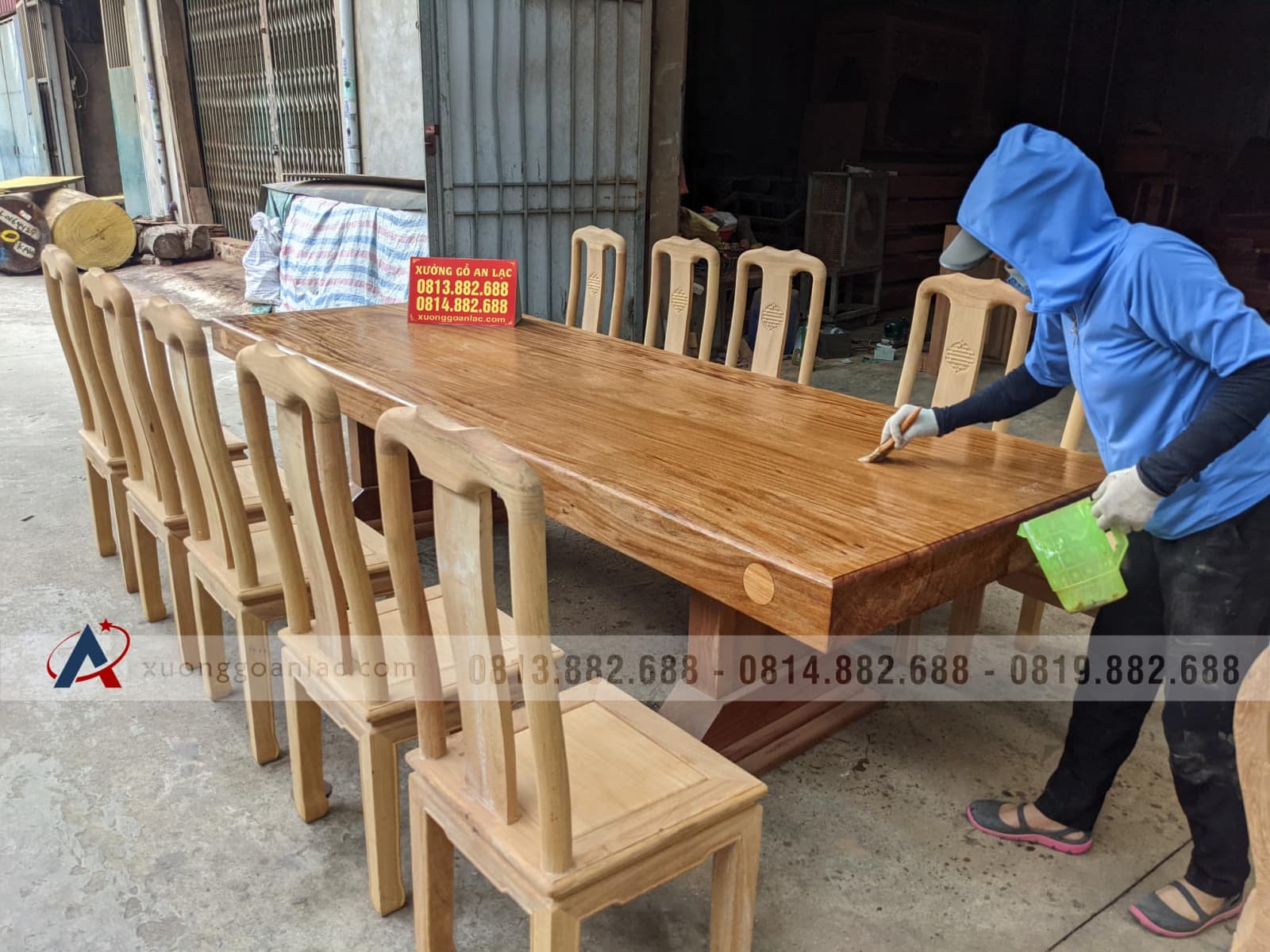 Bộ bàn ăn nguyên khối gỗ gõ đỏ bộ 10 ghế chữ thọ (Chị Thoa, Hà Nội) 10 bàn ghế ăn nguyên khối gỗ gõ đỏ vip